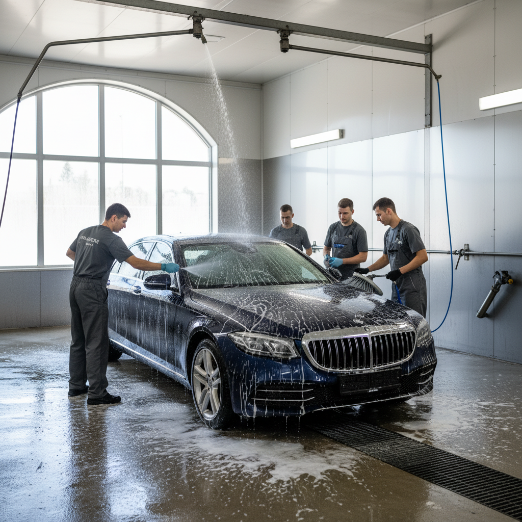 Professional car wash bay with hand wash