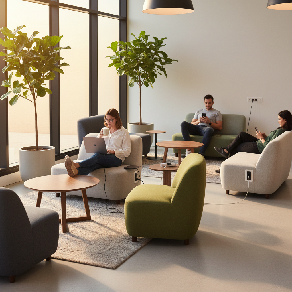 Comfortable customer lounge with charging points