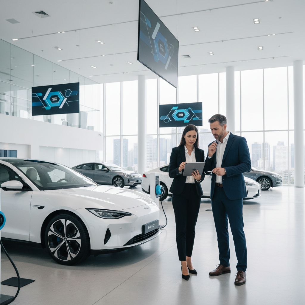 Managers coordinating EV fleet services at a modern facility